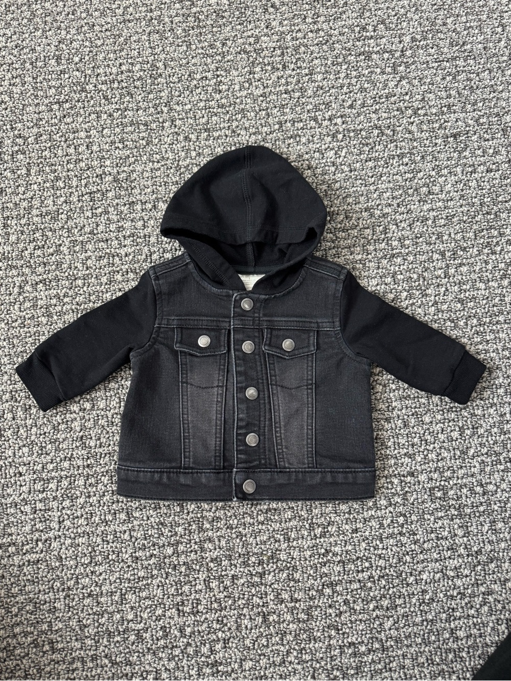 First Impressions Black Hooded Denim Baby Jacket